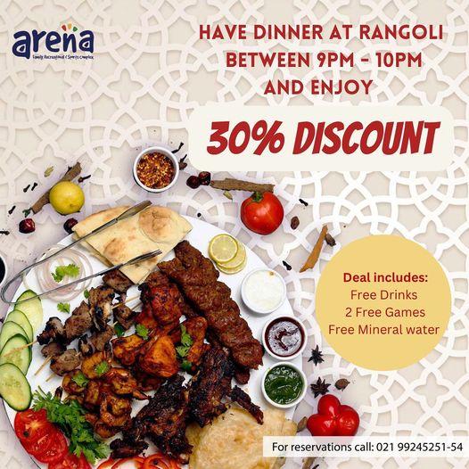 Arena Rangoli Iftar Buffet Dinner Menu! price just Rs.2698/ includes
